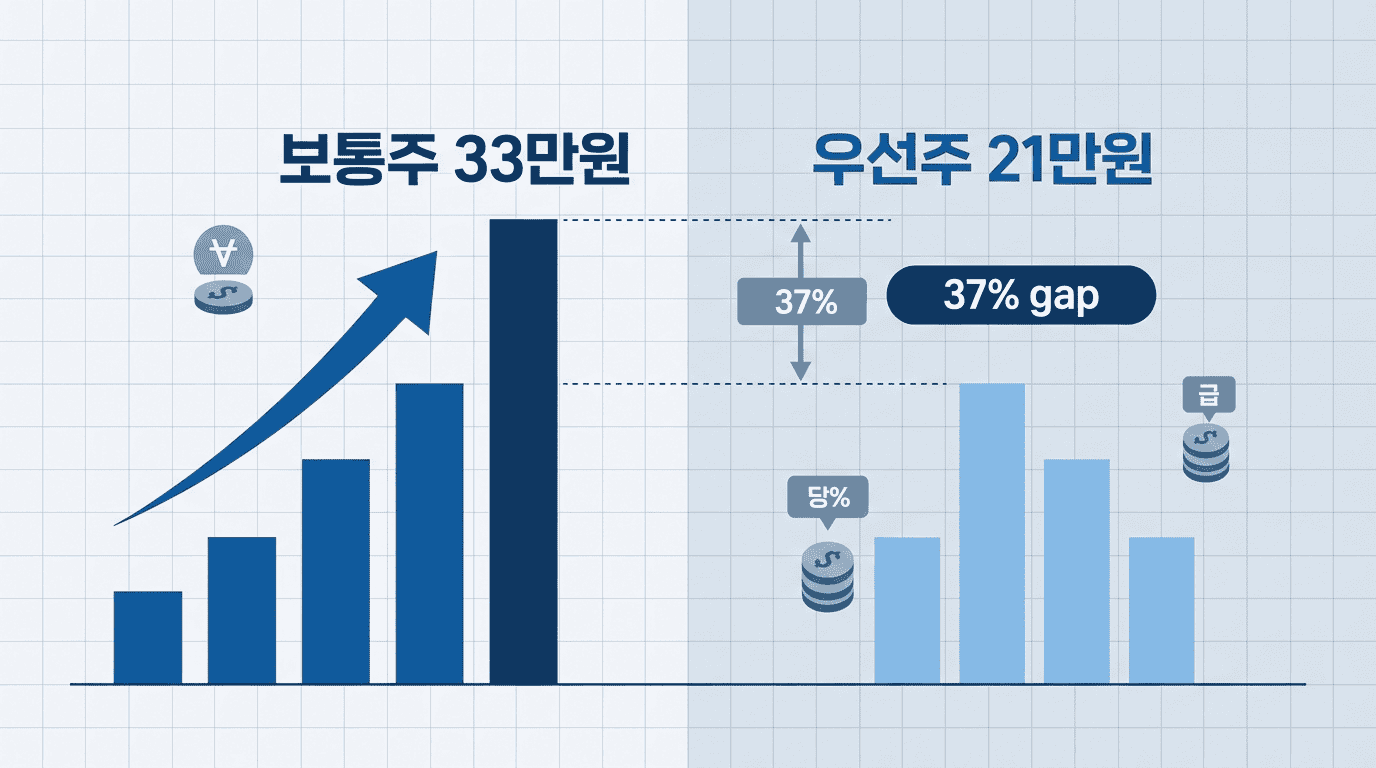 우선주 가격 차이 여전 현대차·엘지·삼성전자 모두 보통주 대비 낮은 수준 삼성전자 우선주는 아직도 21만원대에 머물러