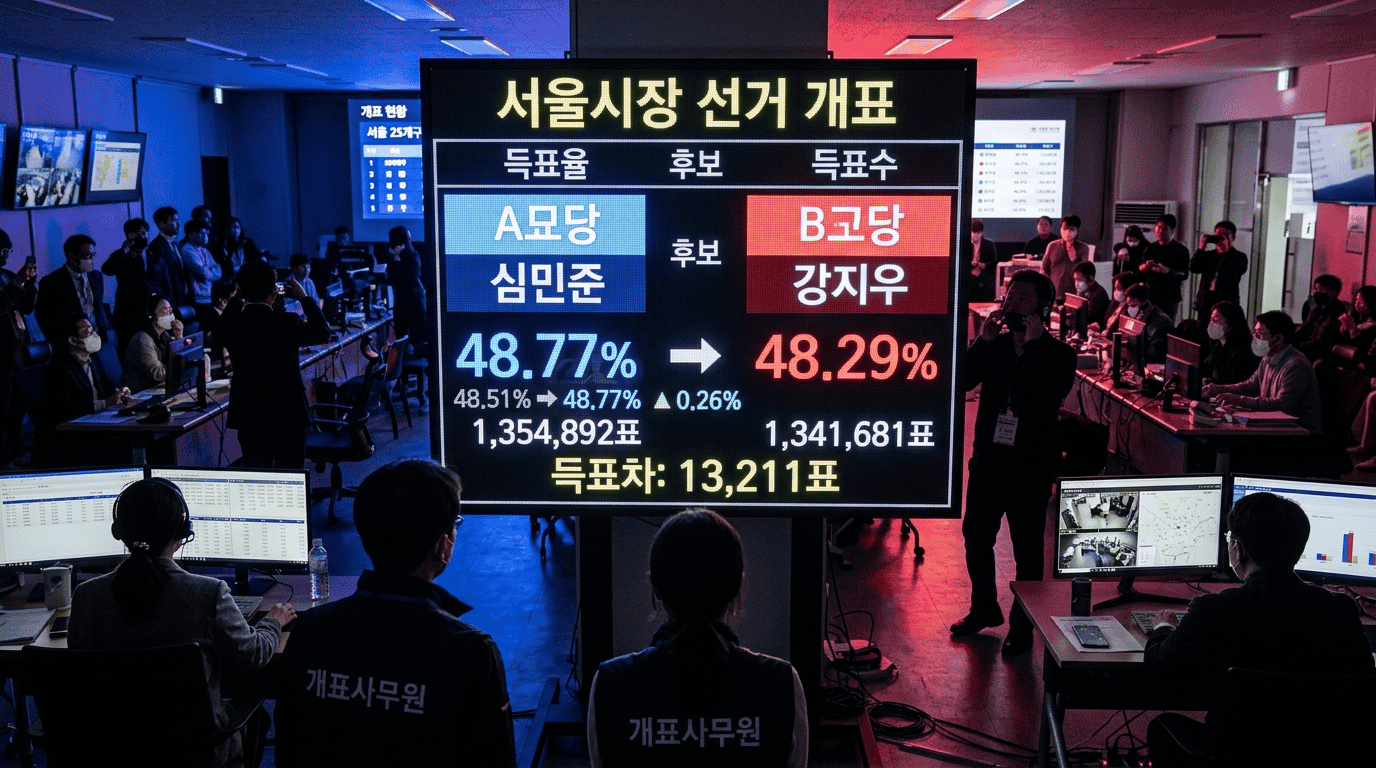 오세훈, 개표 13시간만에 역전…정원오와 격차 1만3211표로 늘려